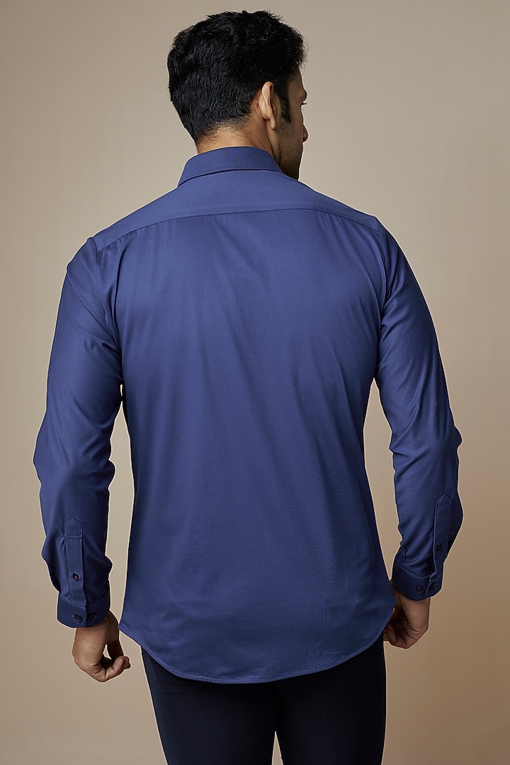 Navy Blue Knit Embroidered Party Wear Shirt by ASUKA at Pernia's Pop Up Shop