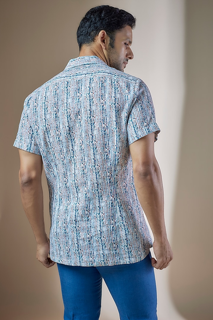 Blue Pure Linen Summer Shirt by ASUKA at Pernia's Pop Up Shop