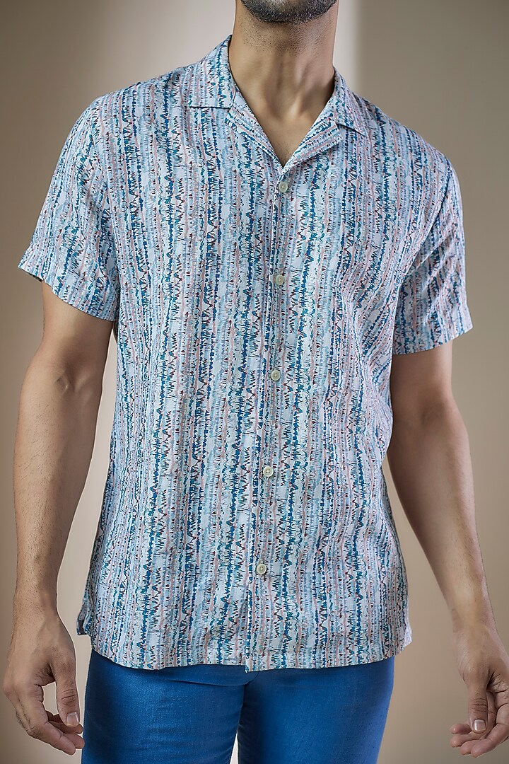 Blue Pure Linen Summer Shirt by ASUKA at Pernia's Pop Up Shop