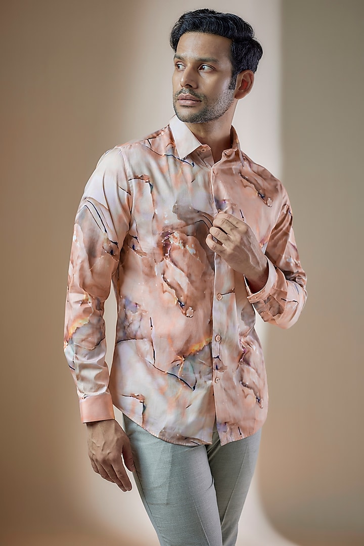 Light Pink Cotton Printed Shirt by ASUKA