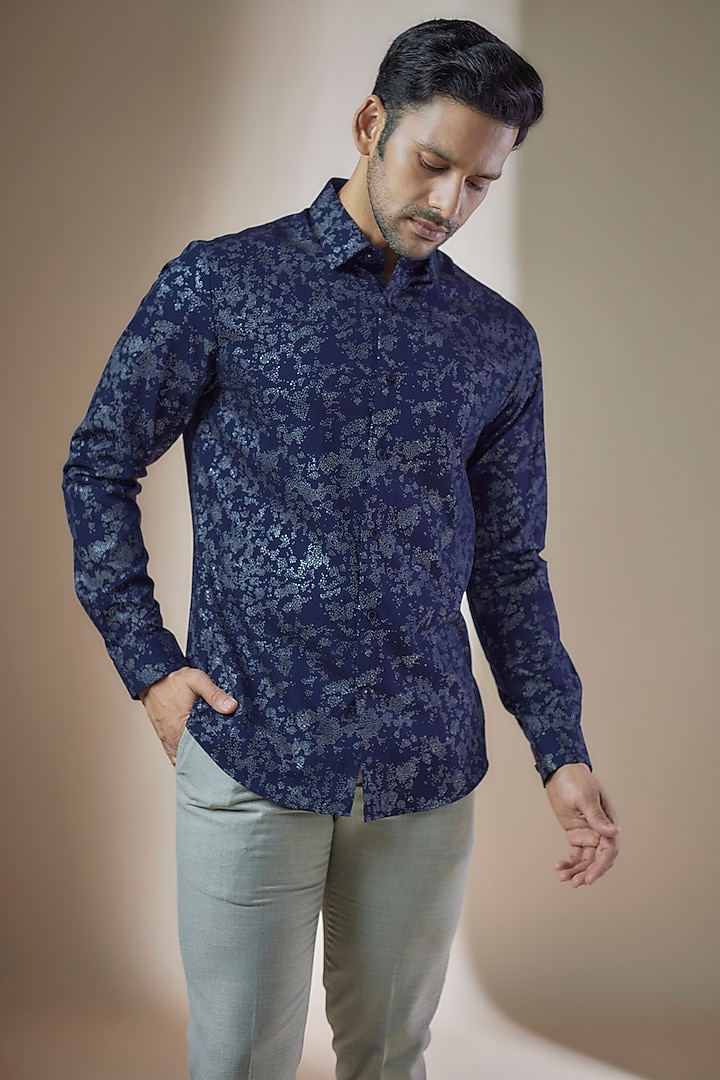 Blue Cotton Printed Party Wear Shirt by ASUKA at Pernia's Pop Up Shop