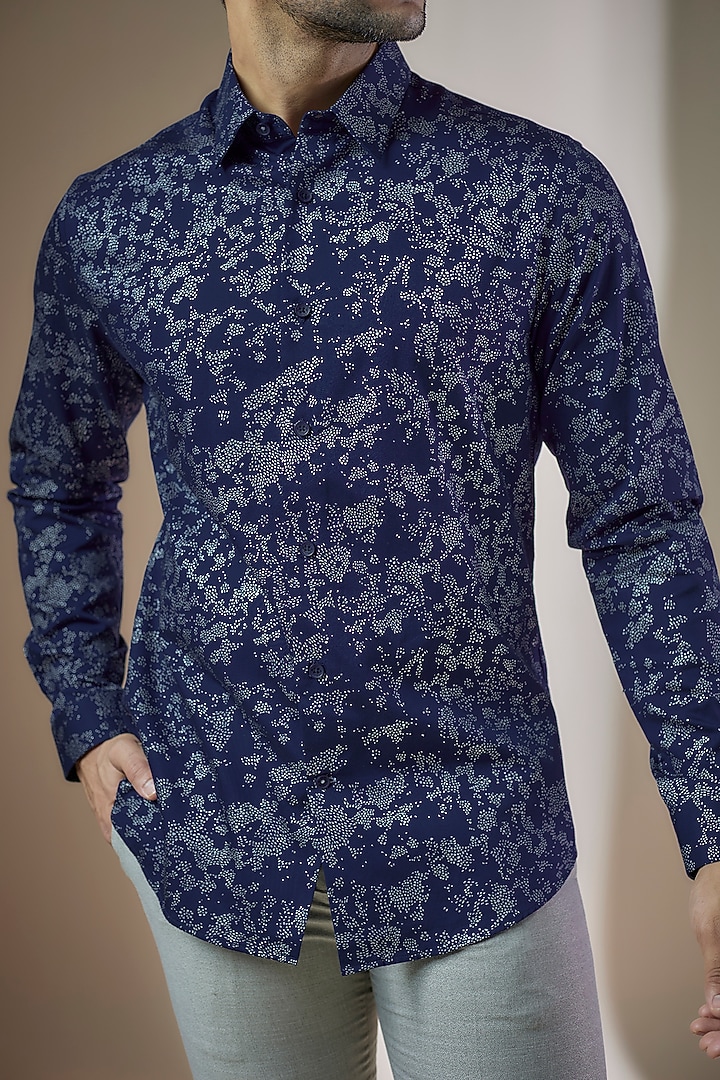 Blue Cotton Printed Party Wear Shirt by ASUKA at Pernia's Pop Up Shop