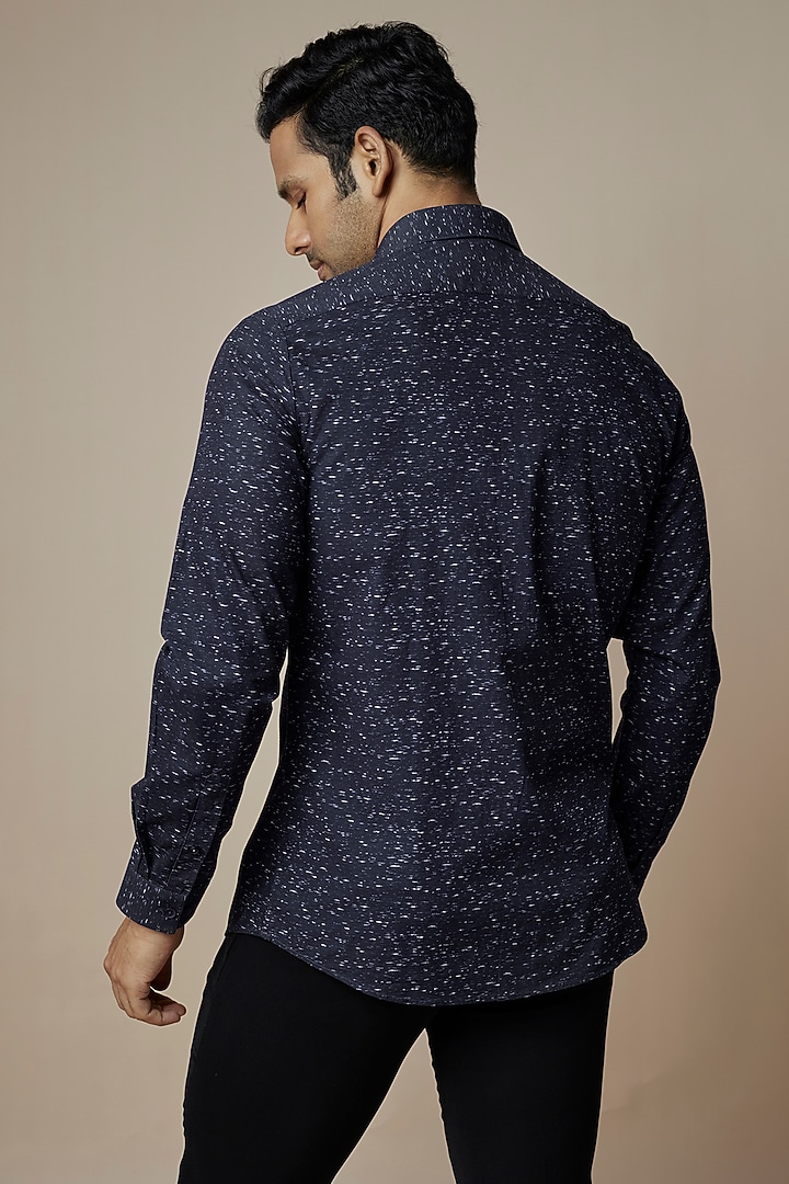 Navy Blue Cotton Printed Party Wear Shirt by ASUKA at Pernia's Pop Up Shop