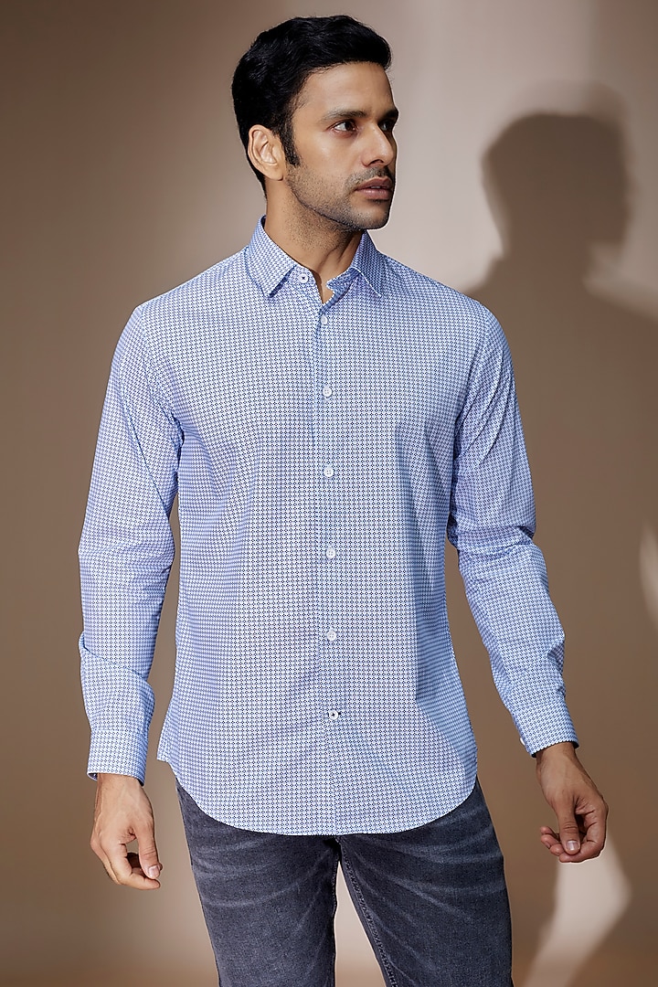 Blue Cotton Printed Party Wear Shirt by ASUKA at Pernia's Pop Up Shop