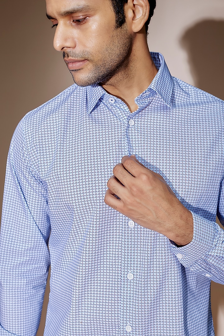 Blue Cotton Printed Party Wear Shirt by ASUKA at Pernia's Pop Up Shop
