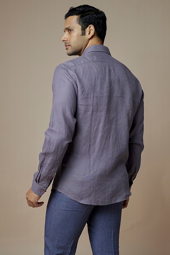 Grey Pure Linen Embroidered Party Wear Shirt by ASUKA at Pernia's Pop Up Shop