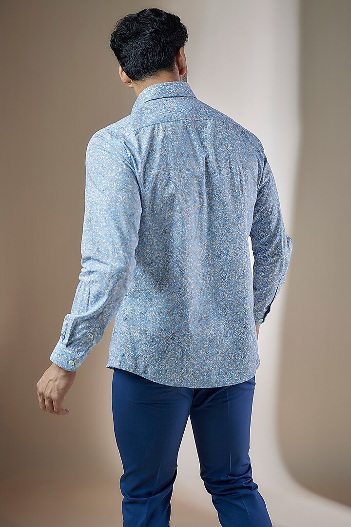 Sky Blue Cotton Printed Party Wear Shirt by ASUKA at Pernia's Pop Up Shop