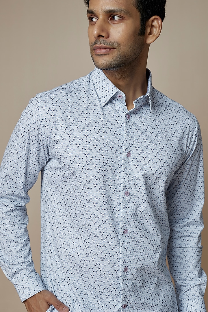 Sky Blue Knit Printed Summer Shirt by ASUKA at Pernia's Pop Up Shop