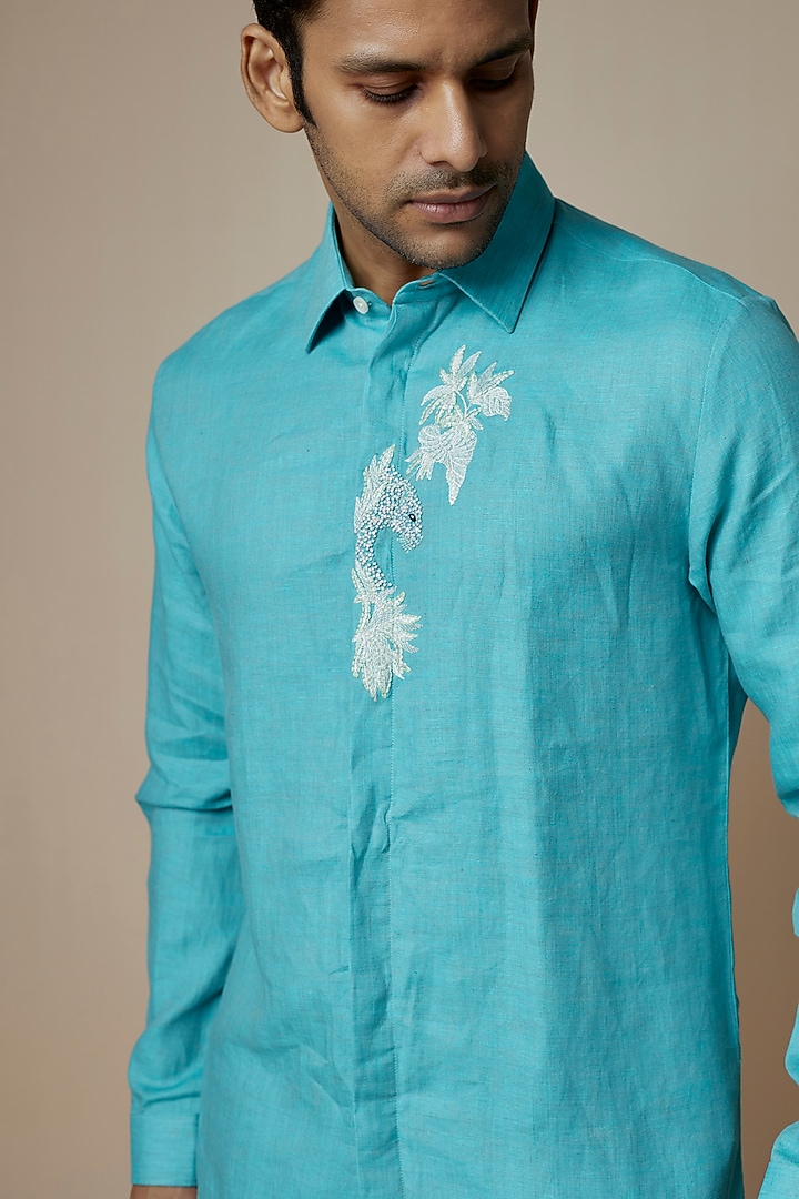 Teal Pure Embroidered Party Wear Shirt by ASUKA at Pernia's Pop Up Shop