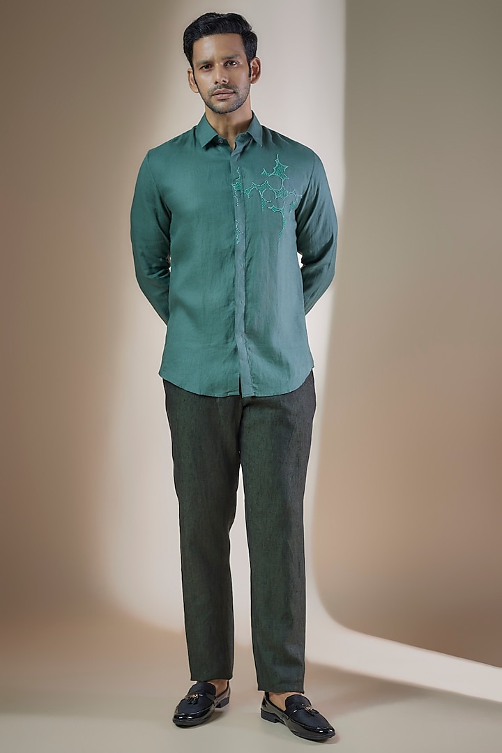 Dark Green Linen Trousers by ASUKA