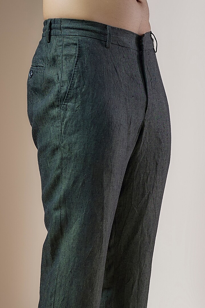 Dark Green Linen Trousers by ASUKA at Pernia's Pop Up Shop