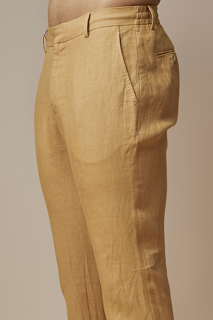 Dark Gold Linen Trousers by ASUKA at Pernia's Pop Up Shop
