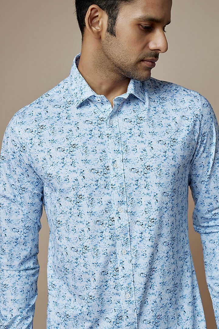 Sky Blue Knit Printed Summer Shirt by ASUKA at Pernia's Pop Up Shop
