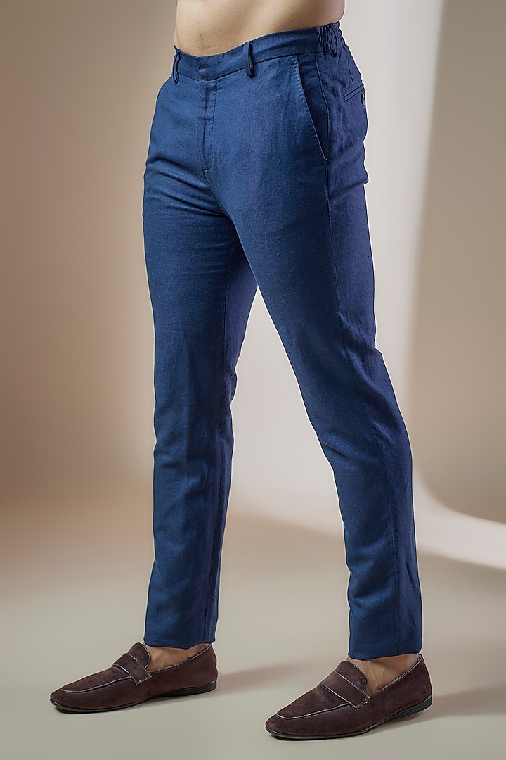 Navy Green Linen Trousers by ASUKA at Pernia's Pop Up Shop