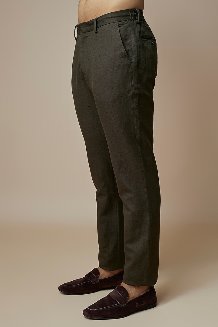 Olive Green Linen Trousers by ASUKA at Pernia's Pop Up Shop