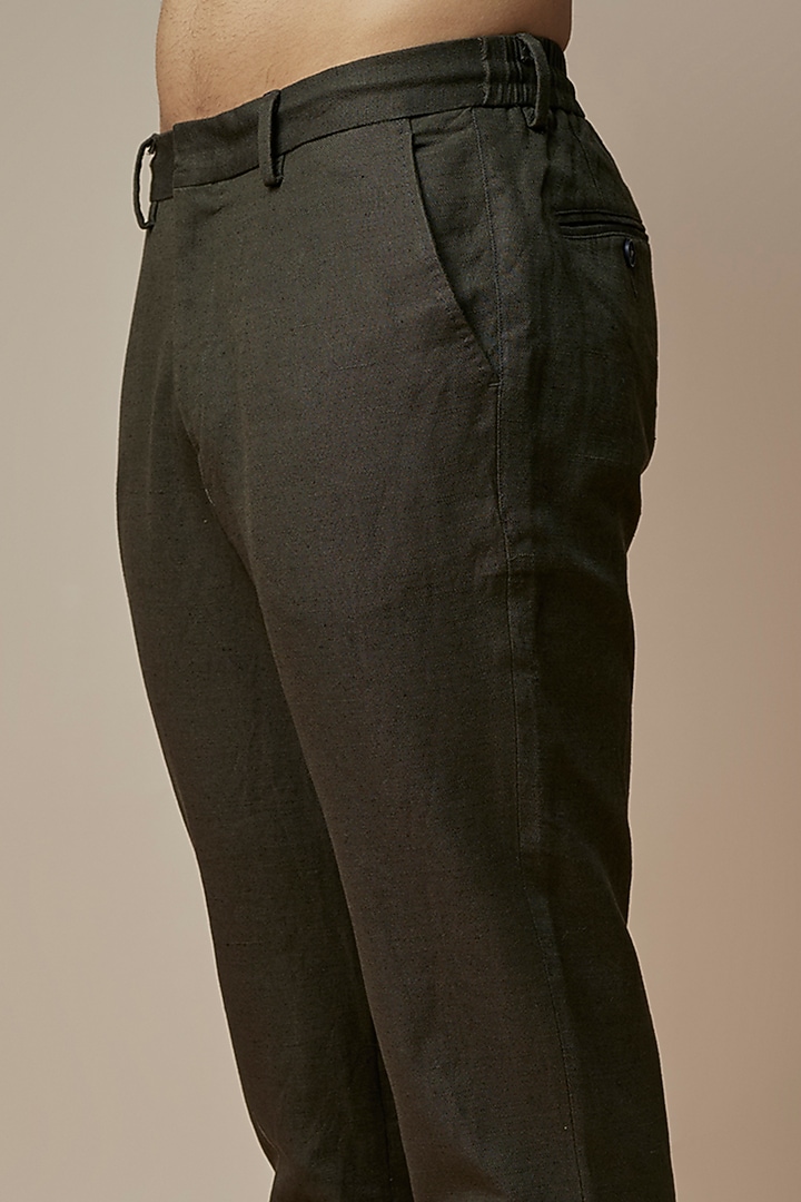 Olive Green Linen Trousers by ASUKA at Pernia's Pop Up Shop