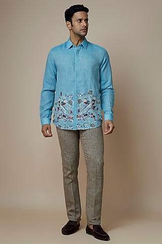 Grey Linen Trousers by ASUKA