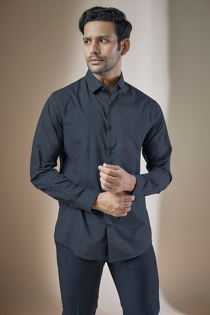 Teal Blue Cotton Printed Party Wear Shirt by ASUKA at Pernia's Pop Up Shop
