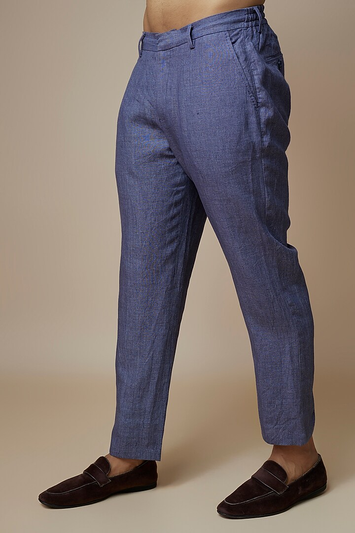Navy Blue Linen Trousers by ASUKA at Pernia's Pop Up Shop