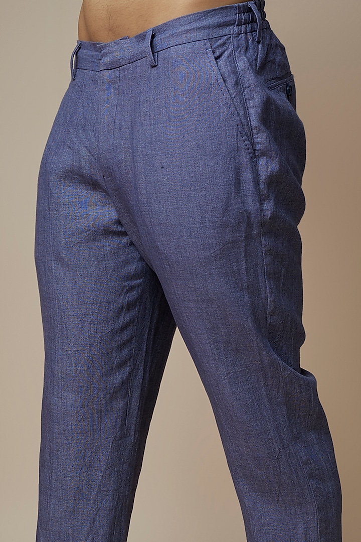 Navy Blue Linen Trousers by ASUKA at Pernia's Pop Up Shop