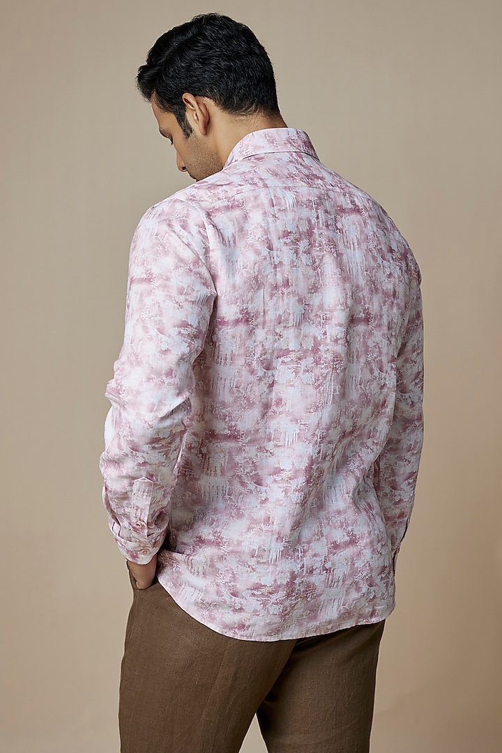 Light Pink Pure LInen Printed Party Wear Shirt by ASUKA at Pernia's Pop Up Shop