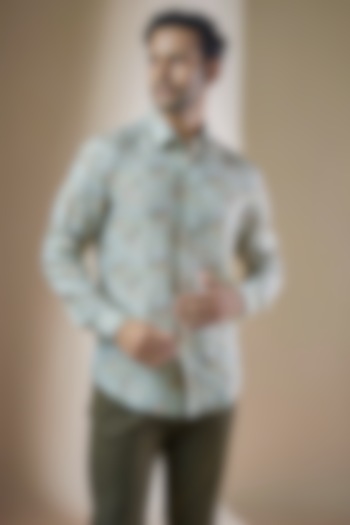 Green Pure Linen Printed Party Wear Shirt by ASUKA at Pernia's Pop Up Shop