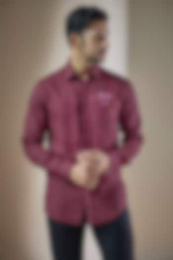 Maroon Pure Linen Printed Shirt by ASUKA