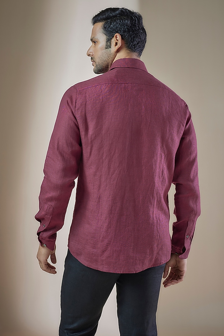 Maroon Pure Linen Printed Party Wear Shirt by ASUKA at Pernia's Pop Up Shop