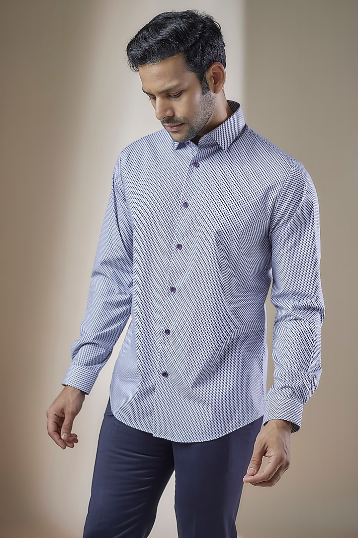 Navy Blue Cotton Printed Party Wear Shirt by ASUKA at Pernia's Pop Up Shop