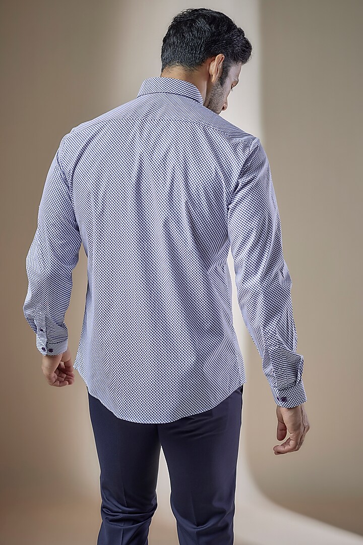 Navy Blue Cotton Printed Party Wear Shirt by ASUKA at Pernia's Pop Up Shop