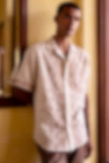 Cream Pure Linen Motifs Embroidered Party Wear Shirt by ASUKA at Pernia's Pop Up Shop