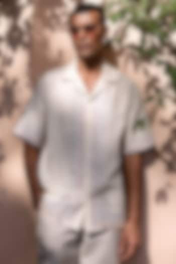 Cream Pure Linen Embroidered Shirt by ASUKA