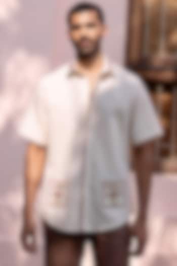 Cream Cotton Linen Embroidered Shirt by ASUKA