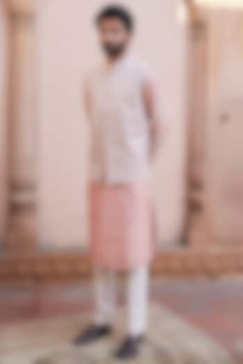 Peach Raw Silk Embroidered Bundi Set by ASUKA at Pernia's Pop Up Shop