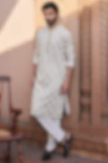 Ivory Banarasi Chanderi Silk Brocade Kurta Set by ASUKA