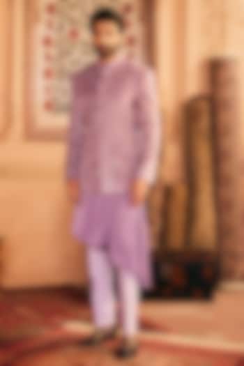 Lilac Velvet Embroidered Bandhgala Jacket Set by ASUKA