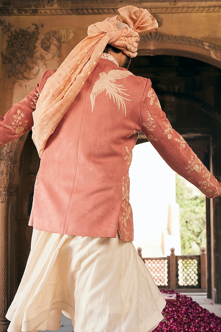 Pink Suede Velvet Dori Embroidered Jacket Set by ASUKA at Pernia's Pop Up Shop