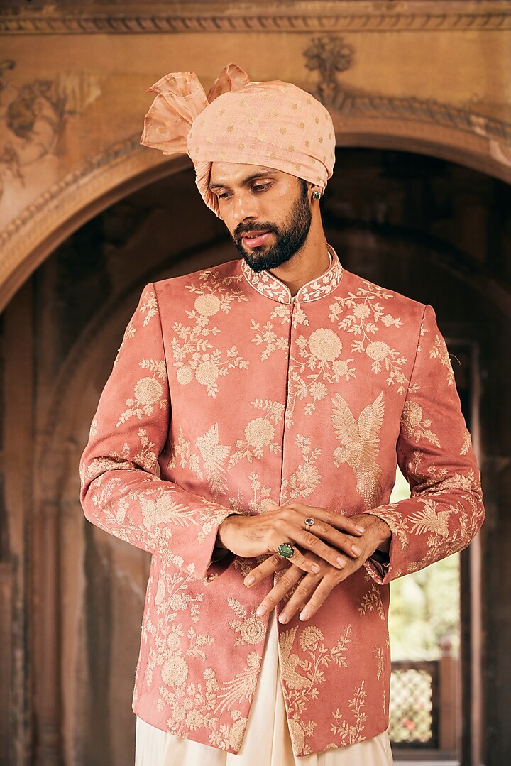 Pink Suede Velvet Dori Embroidered Jacket Set by ASUKA at Pernia's Pop Up Shop
