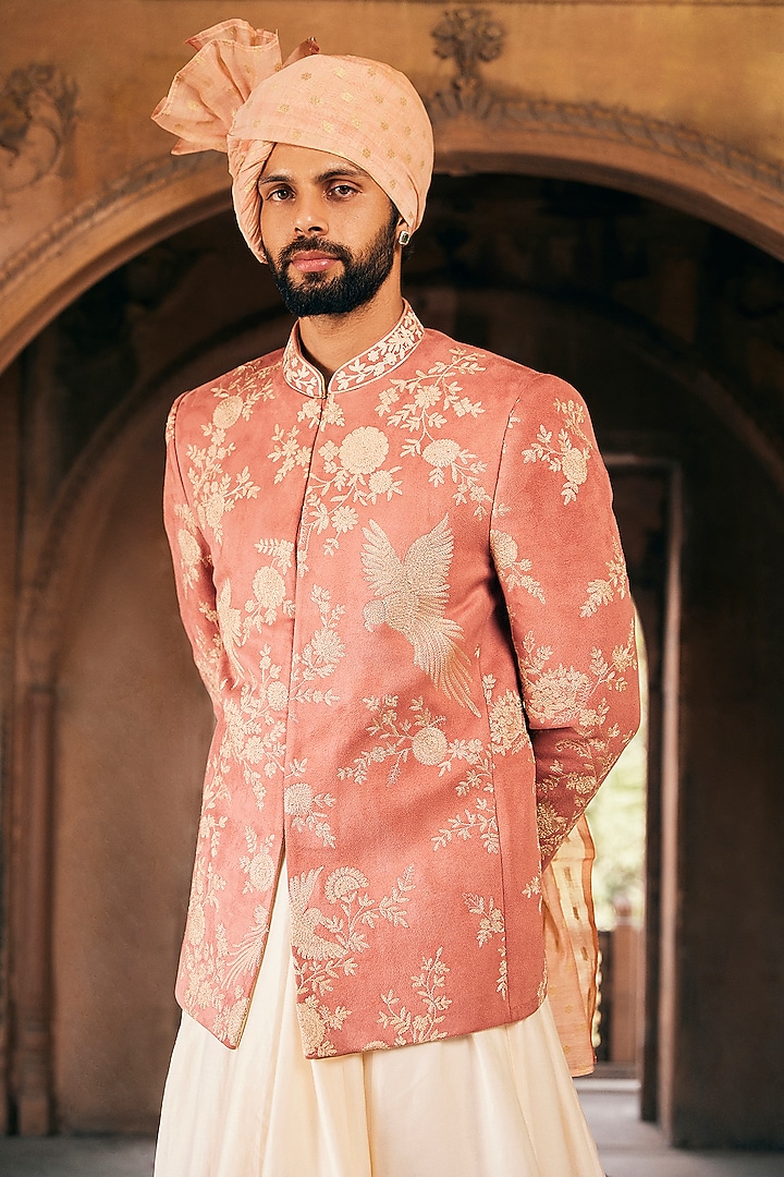 Pink Suede Velvet Dori Embroidered Jacket Set by ASUKA at Pernia's Pop Up Shop