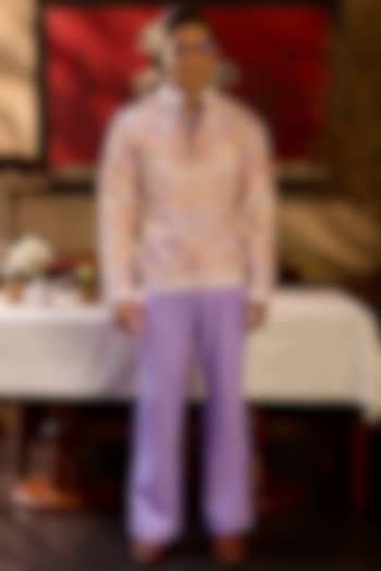 Lilac Tigene Fabric Hand Embroidered Bomber Jacket by ASUKA at Pernia's Pop Up Shop