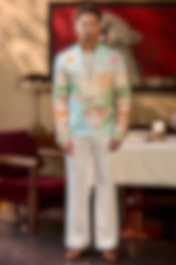 Multi-Colored Tigene Fabric Cutdana Work & Printed Bomber Jacket by ASUKA at Pernia's Pop Up Shop