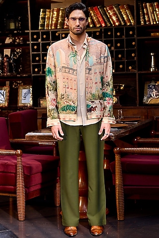 Multi-Colored Poly Corduroy Printed Bomber Jacket by ASUKA