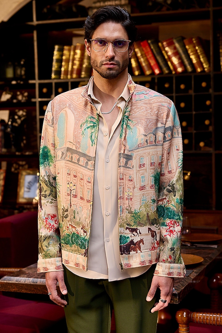 Multi-Colored Poly Corduroy Printed Bomber Jacket by ASUKA at Pernia's Pop Up Shop
