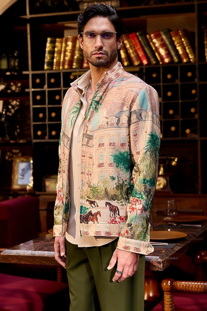 Multi-Colored Poly Corduroy Printed Bomber Jacket by ASUKA at Pernia's Pop Up Shop
