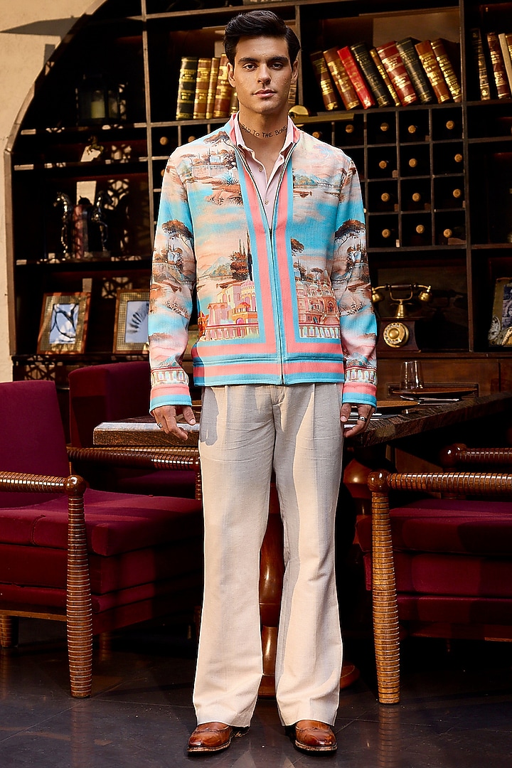 Coral Poly Corduroy Printed Bomber Jacket by ASUKA at Pernia's Pop Up Shop
