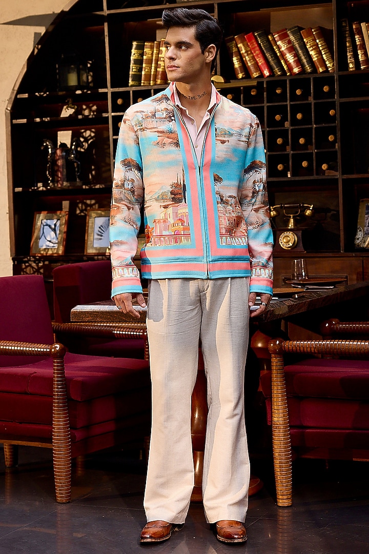 Coral Poly Corduroy Printed Bomber Jacket by ASUKA at Pernia's Pop Up Shop