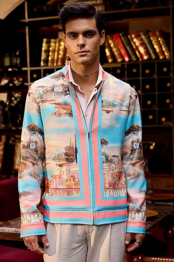 Coral Poly Corduroy Printed Bomber Jacket by ASUKA at Pernia's Pop Up Shop