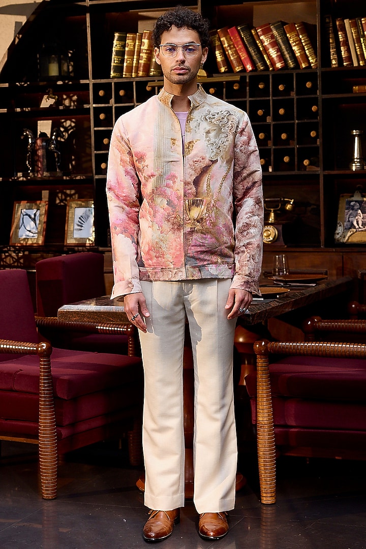 Multi-Colored Suede Printed Bomber Jacket by ASUKA at Pernia's Pop Up Shop