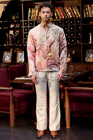 Multi-Colored Suede Printed Bomber Jacket by ASUKA