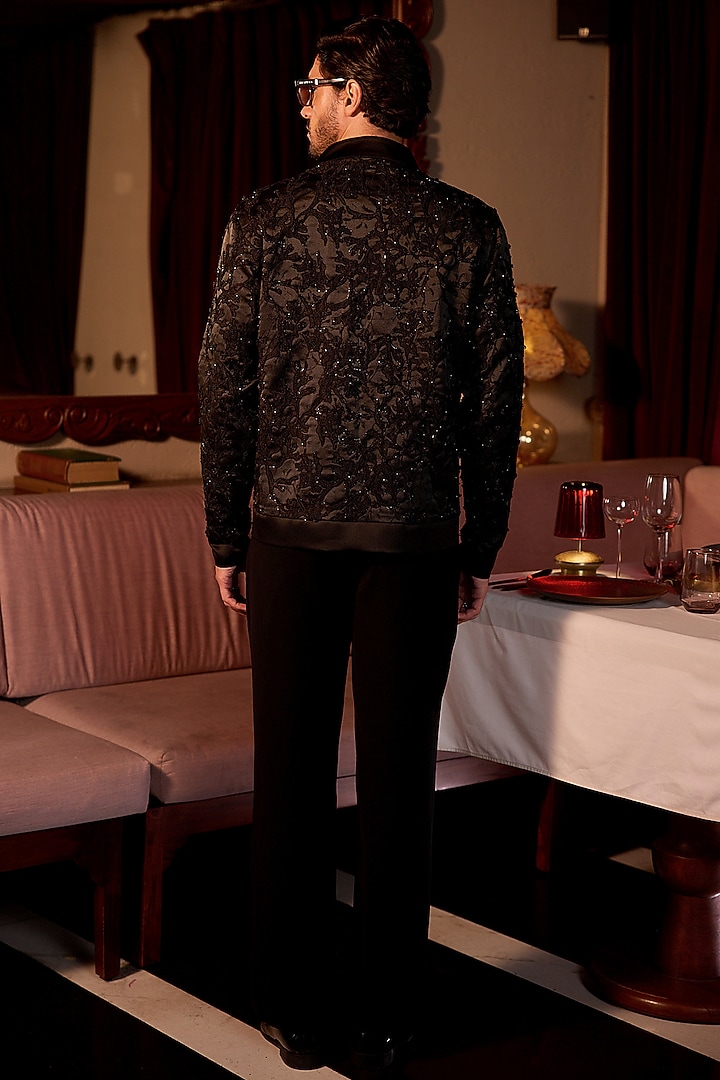 Black Velvet Embroidered Bomber Jacket by ASUKA at Pernia's Pop Up Shop